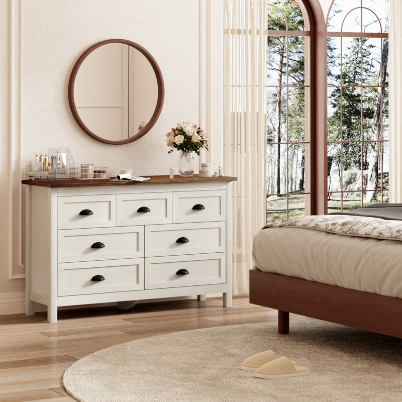 Winston Porter Dresser For Bedroom Modern White Dresser With 7 Drawers Wide Chest Of Drawers With Metal Handles White Wayfair Dressers Chests